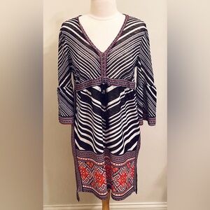 Shoreline Black White Stripe Red Geometric Tie Knit Beach Cover Up Dress Size M